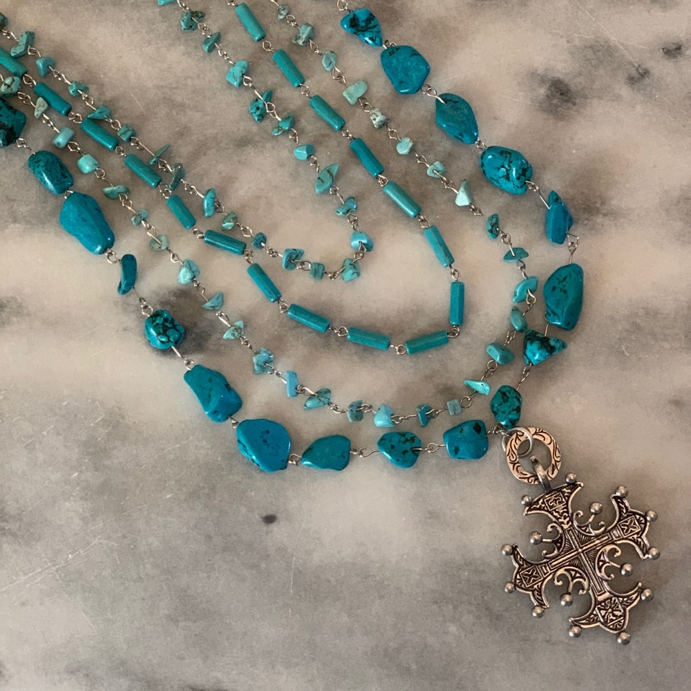 Long Turquoise cross necklace